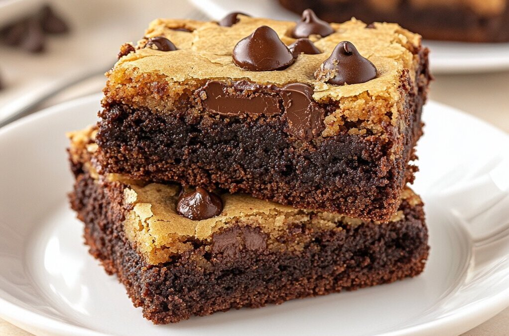 "Brookie Recipe - Layered brownie and cookie hybrid dessert with a fudgy brownie base and chewy cookie top."