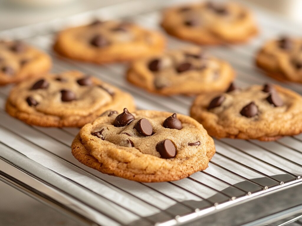 Disney chocolate cookies on a cooling rack, fresh from the oven.