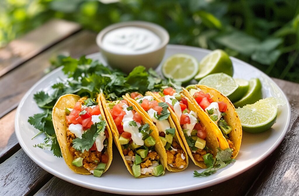 "Final Smash Tacos Recipe plated outdoors with crispy tacos filled with seasoned meat and colorful toppings."