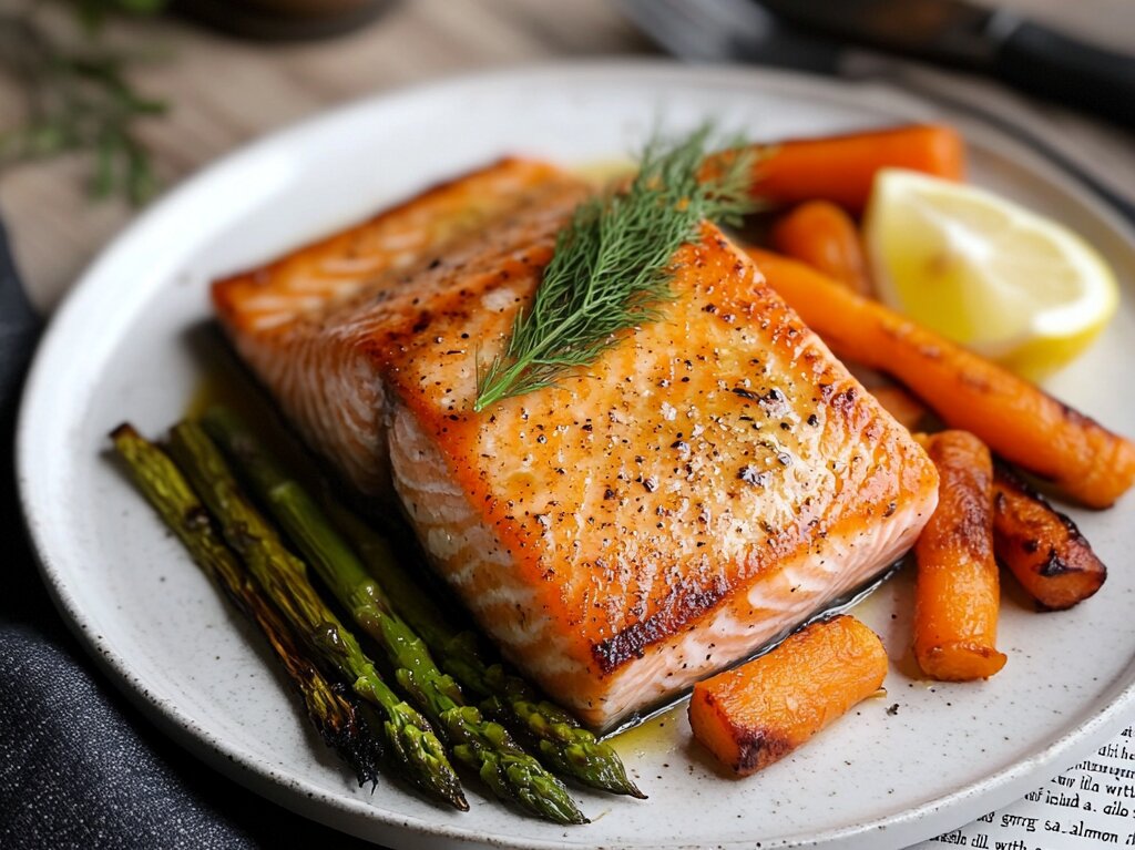 Plated King Salmon Dish with Roasted Vegetables