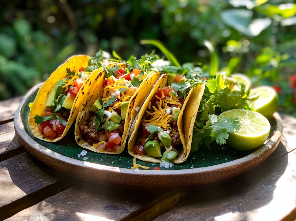 "Final Smash Tacos Recipe plated outdoors with crispy tacos filled with seasoned meat and colorful toppings."

