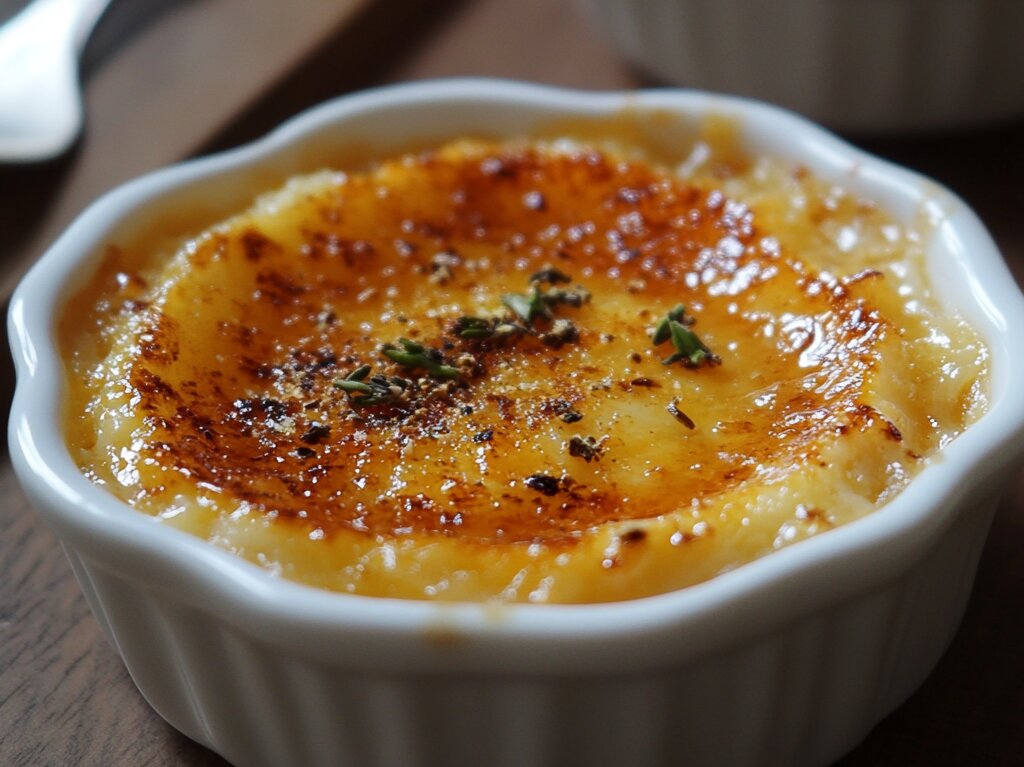 Crab Brulee Recipe - Creamy custard topped with caramelized sugar and fresh crab meat.