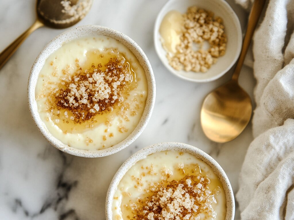 "Close-up of crème brûlée with caramelized sugar topping, featuring its creamy custard base, perfect for a dessert deep dive.