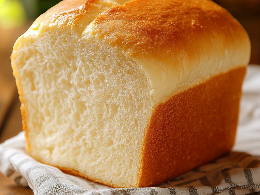 Freshly baked white bread loaf made with a Cuisinart bread maker.