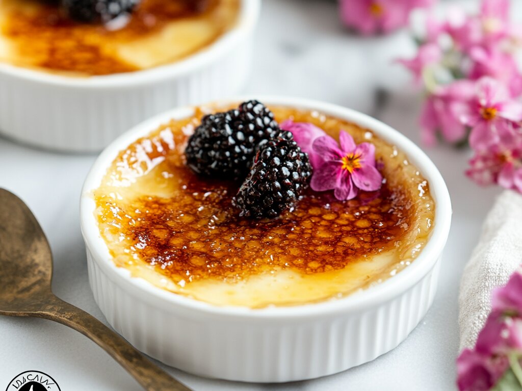 Crème brûlée with a crispy caramelized sugar topping,