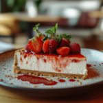 Classic New York-style cheesecake topped with strawberries